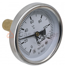 Термометр биметаллический 0-120*С (d-63mm, аксиальный, с латунной гильзой)